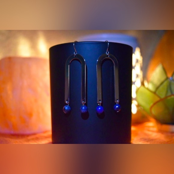 Handmade Blue Sodalite Arch Earrings - All NATURAL Gemstones - Nickel Free - Picture 1 of 2